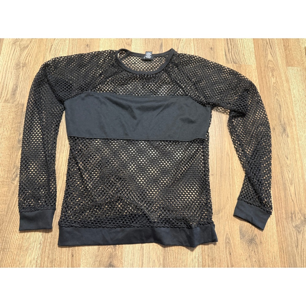 rue21 Mesh Top Womens Small Black Long Sleeve Net Overlay Goth Punk - Picture 1 of 9